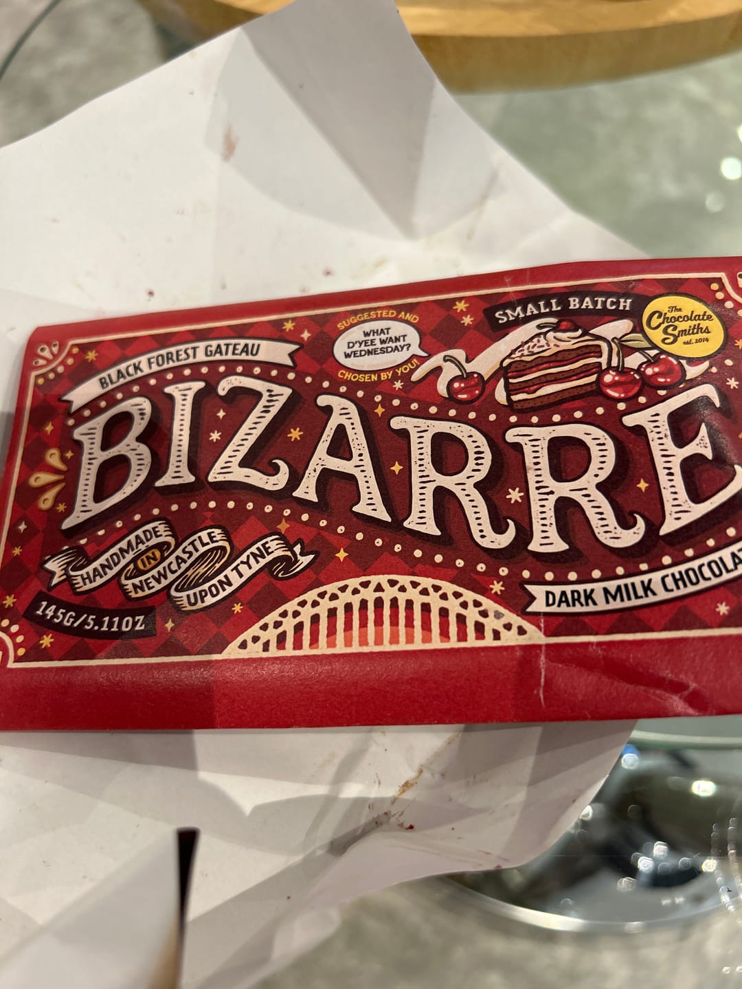 Customer photo review of Black Forest Gateau inspired chocolate bar 145g