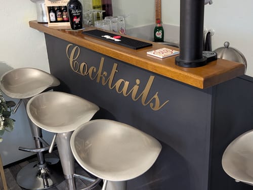 Customer photo review of Rustic Distressed Gold Cocktails Sign