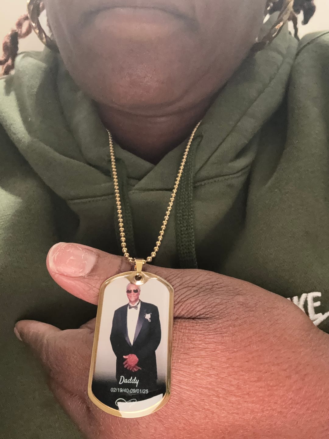Customer photo review of Custom Name Photo Dog Tag Memorial Necklace