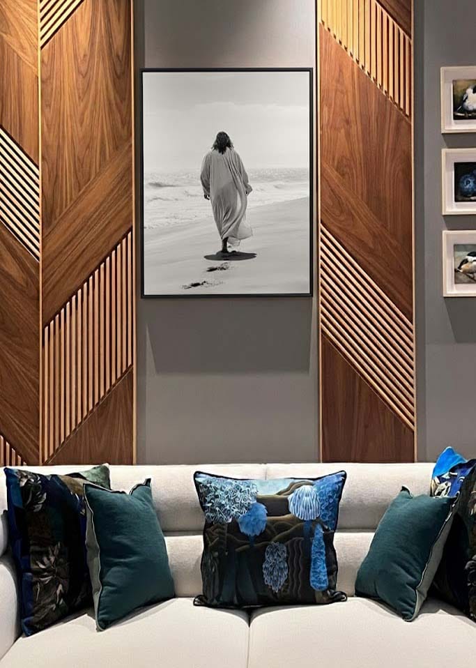 Customer photo review of Jesus on Beach Art Print Modern Black and White Religious Gift!, Framed Canvas Print Wall Art, Floating Frame
