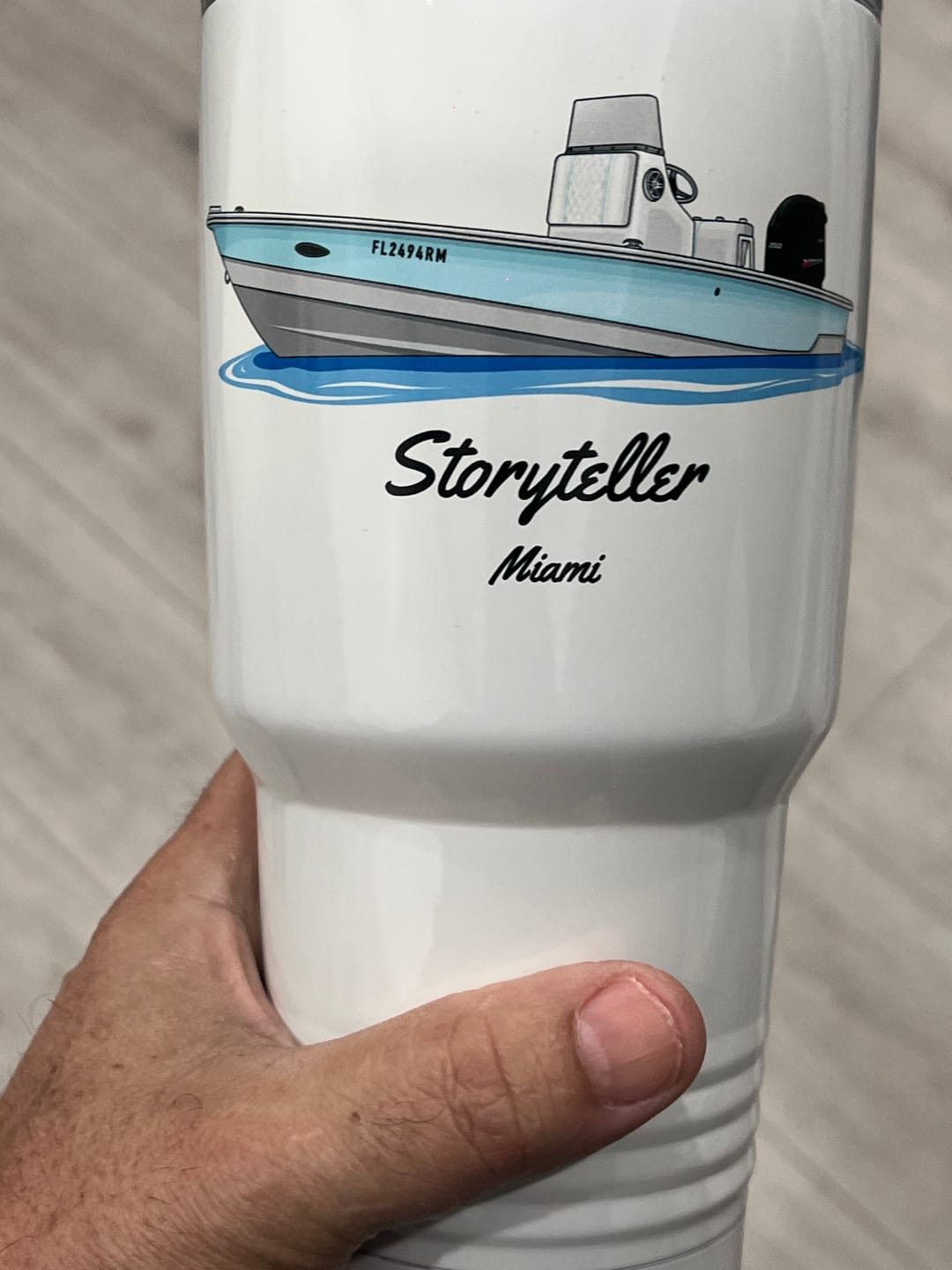 Customer photo review of Custom 20 oz. Stainless Steel Boat Tumbler