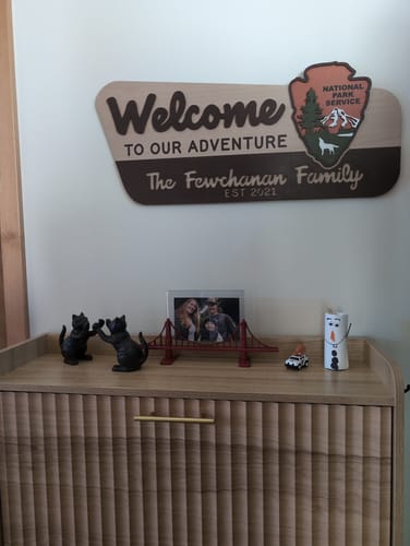 Customer photo review of 3D National Park Service Family Name Welcome Sign (Wolf Design)