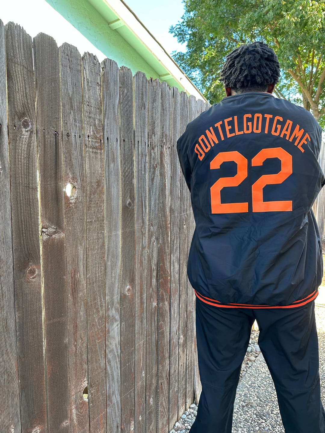 Customer photo review of Custom Navy Varsity Full-Snap Color Block Letterman Jacket