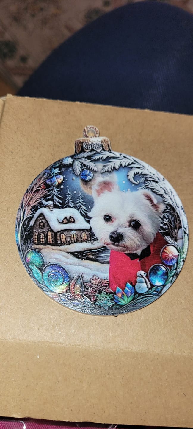 Customer photo review of Custom Photo Pets Make Our Lives Whole - Dog & Cat Personalized Ornament
