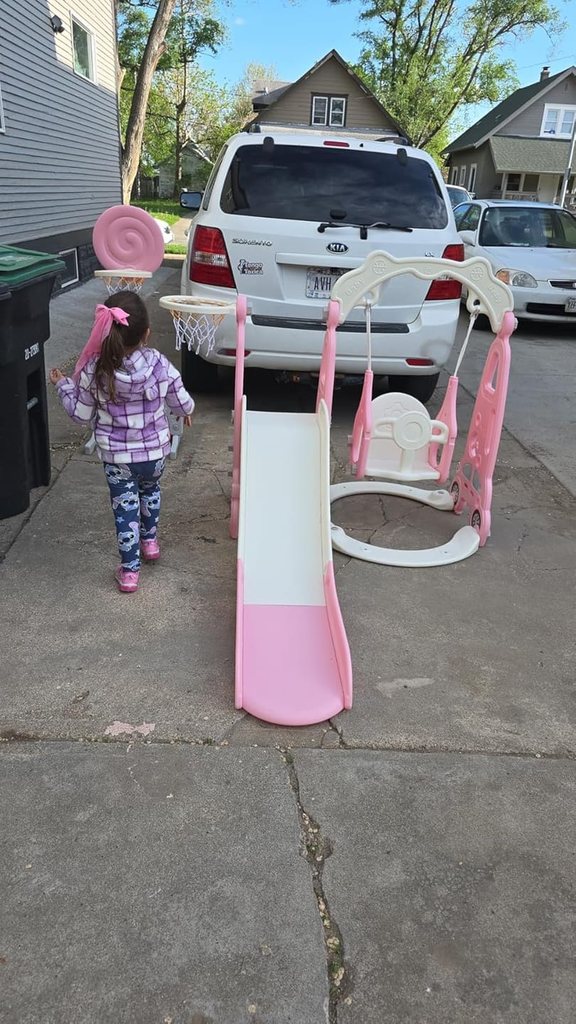 Customer photo review of TOBBI & NYEEKOY 5-in-1 Car-Themed Toddler Slide and Swing Set
