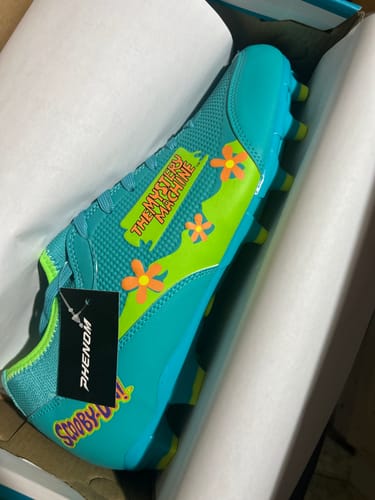 Customer photo review of Scooby-Doo Mystery Machine Football Cleats - Velocity 3.0 by Phenom Elite