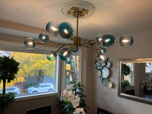 Customer photo review of 15-Light Branch Blue Glass Globe Bubble Chandelier
