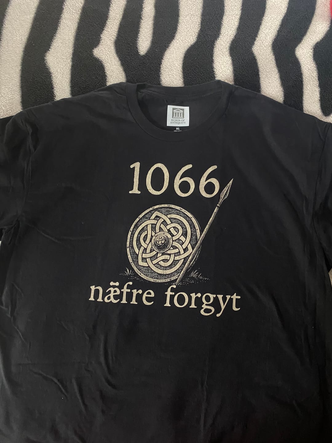 Customer photo review of Hastings 1066 Never Forget in Old English Unisex Lightweight T-Shirt