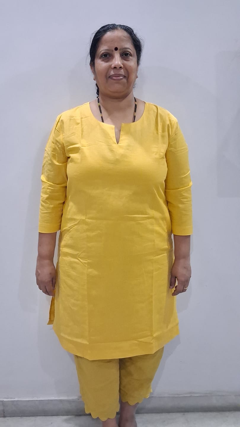 Customer photo review of Women Yellow Airy Linen Mid Thigh Length Kurta