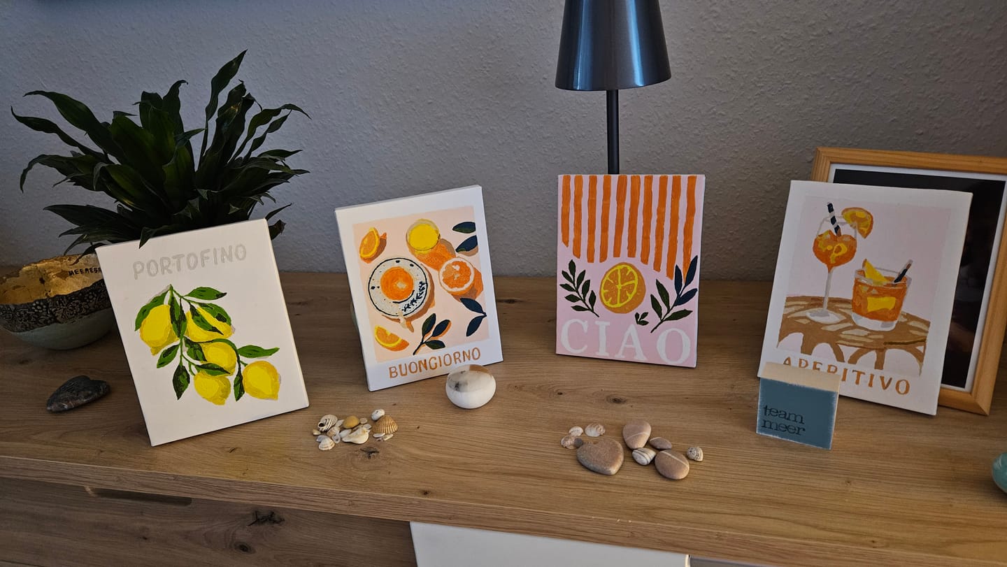 Customer photo review of Malen nach Zahlen – 6 Mini-Gemälde | Italienisches Obst- und Getränke-Set