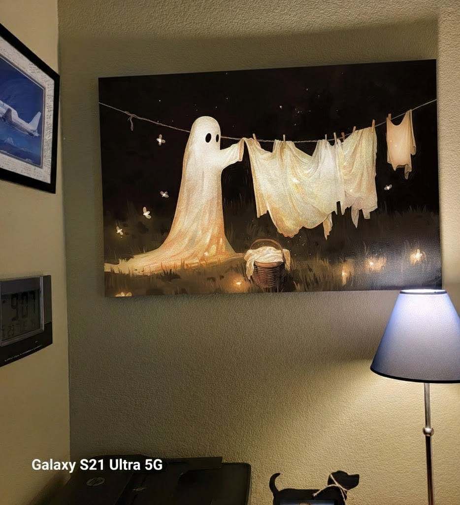 Customer photo review of Ghost Print Ghost Hanging Laundry Moody Vintage Fun Halloween Art, Canvas Print Wall Art, Wall Decor, Painting Canvas