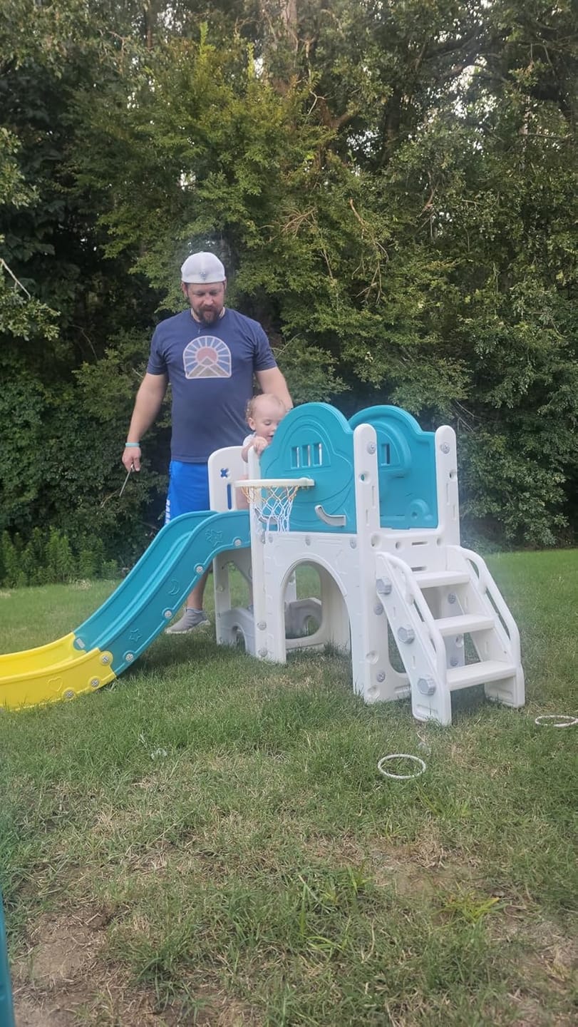 Customer photo review of TOBBI & NYEEKOY 9-in-1 Bus-Themed Toddler Slide and Climber Set
