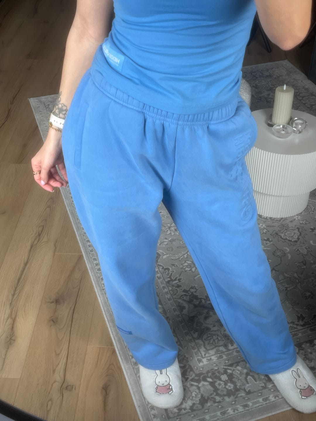 Customer photo review of EMBOSSED STRAIGHT LEG SWEATPANTS SKY BLUE