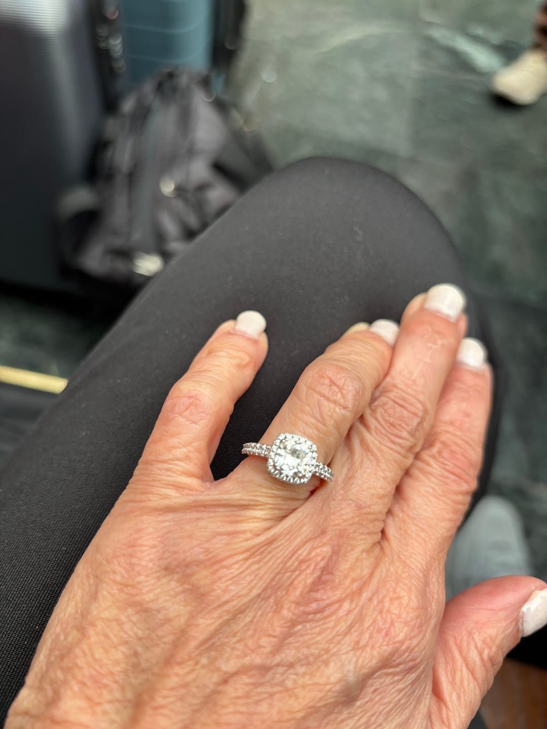 Customer photo review of Halo Cushion Moissanite Pave Engagement Ring