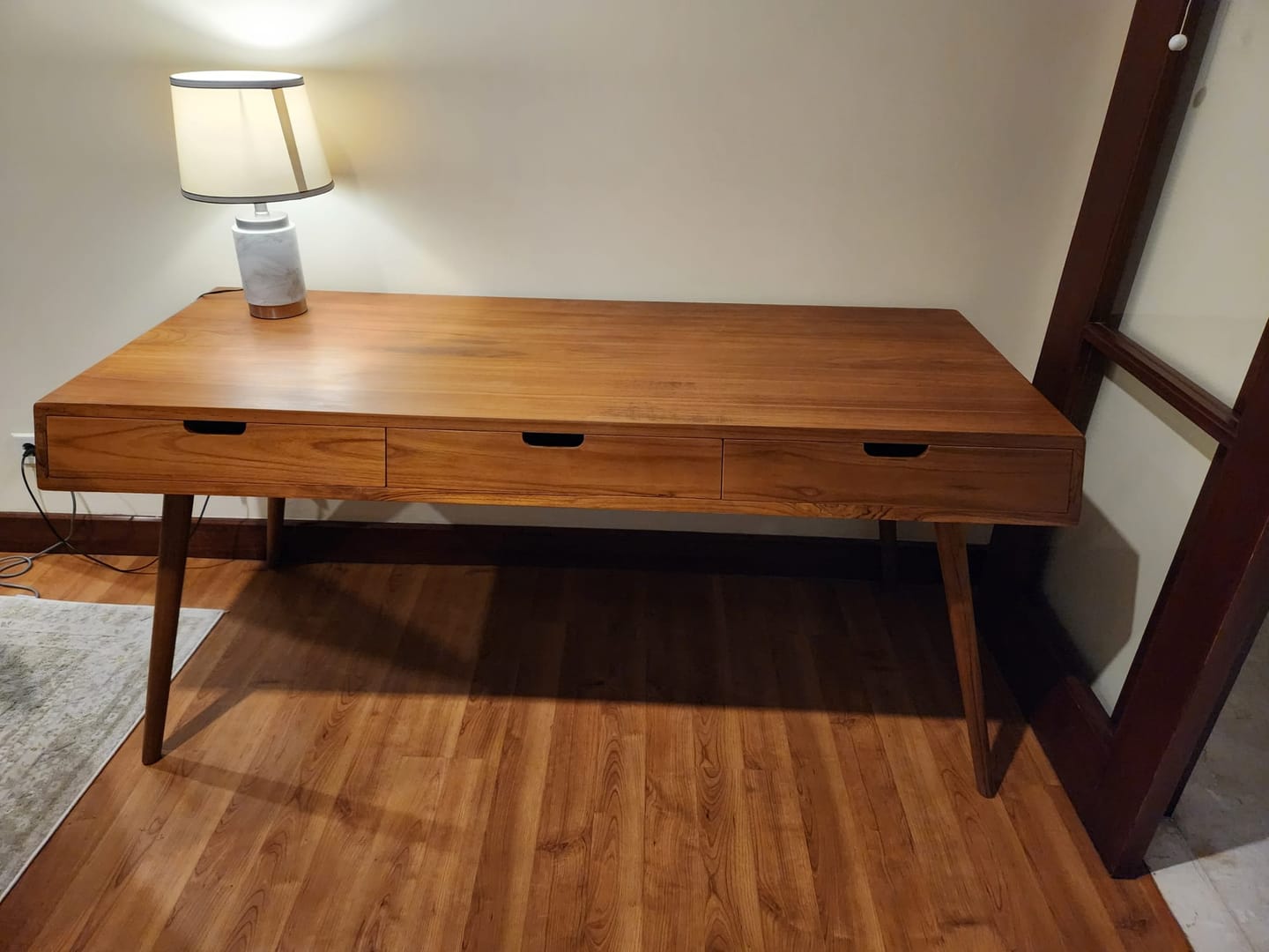 Customer photo review of Minimalist Desk in Solid Teak Wood