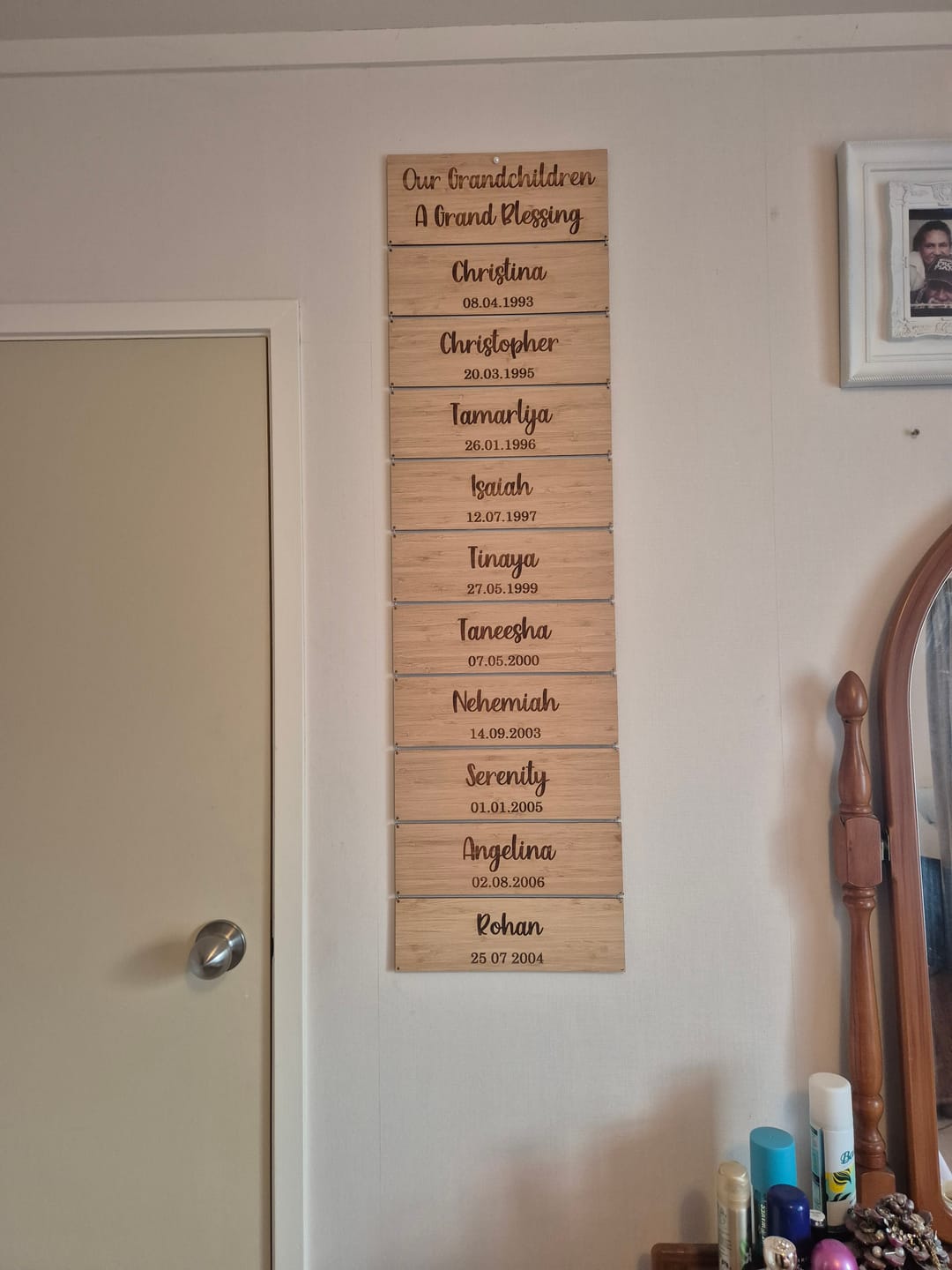 Customer photo review of Hanging Grandchildren Bamboo Sign