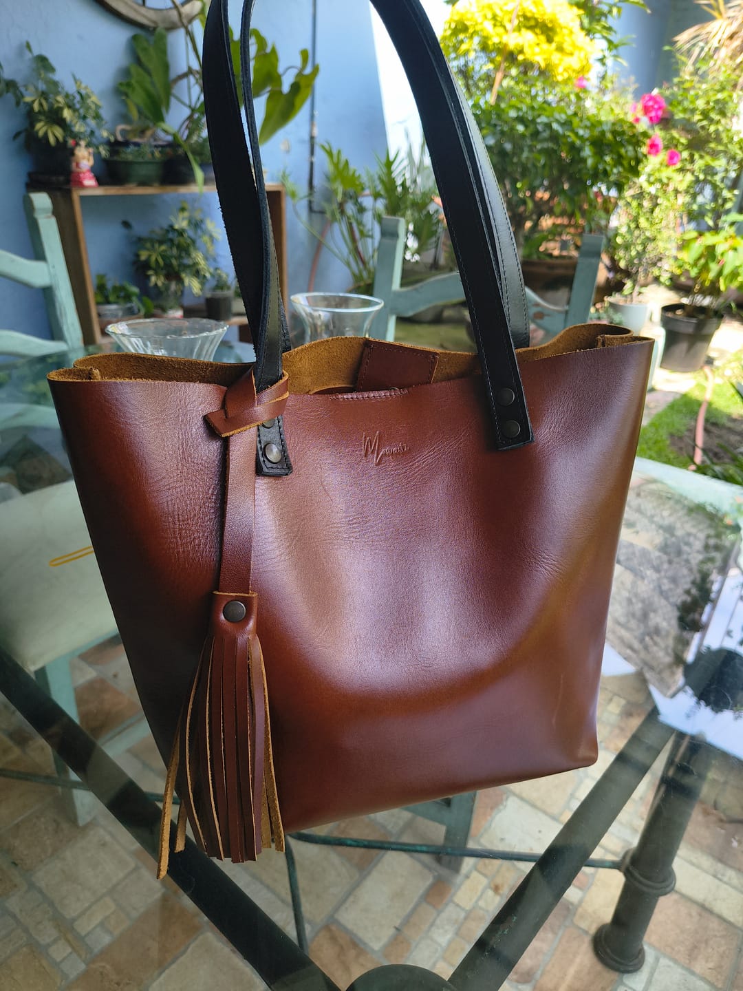 Customer photo review of Bolso Tote Cuero Praga Plus+ Pull Roble Doble Vista