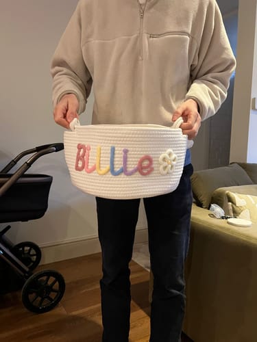 Customer photo review of Baby Knits™  Multicolor Personalized Knitted Basket