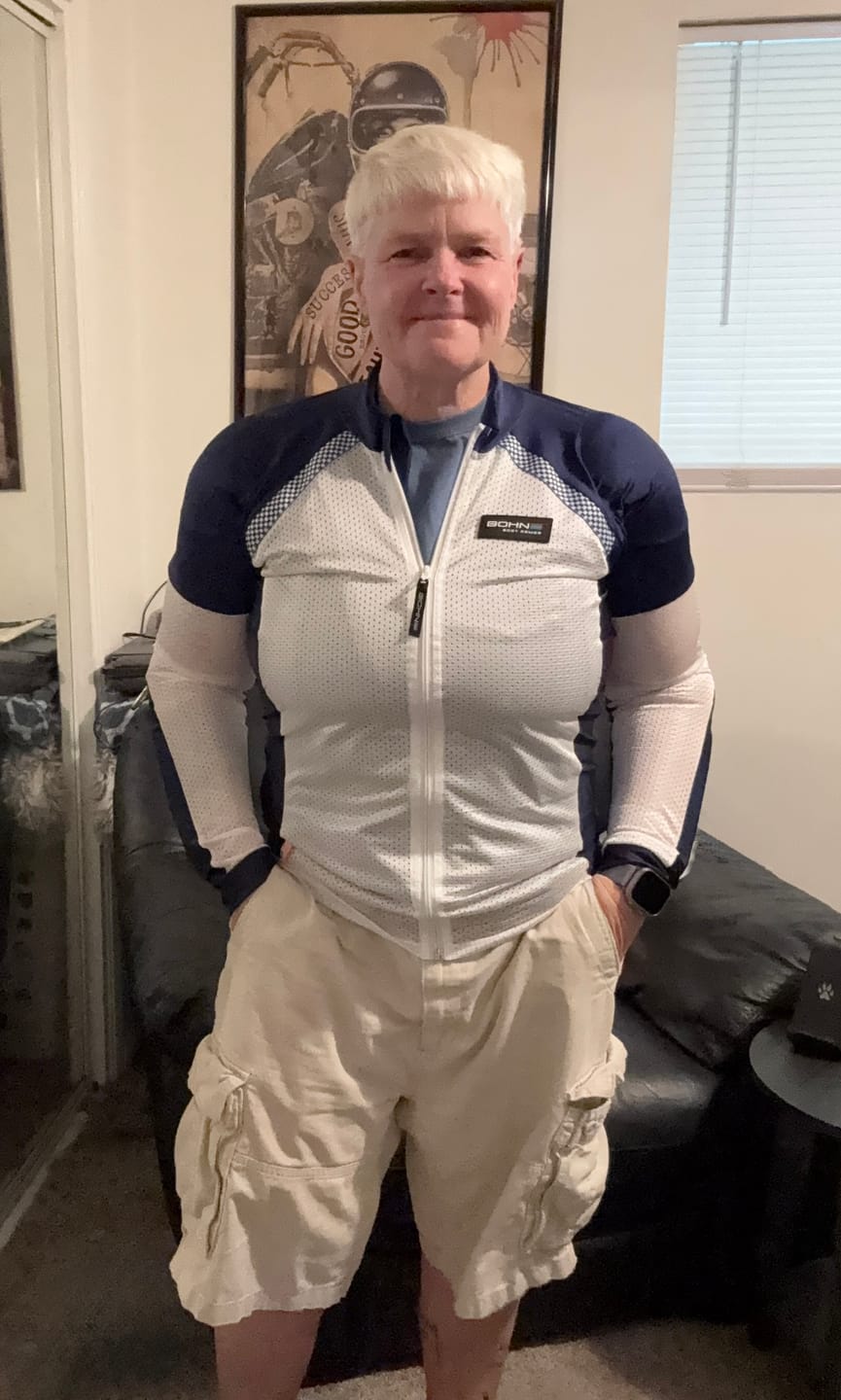Customer photo review of Airtex™ Armored Motorcycle Shirt - Blue + White