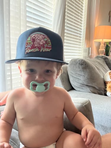 Customer photo review of Lazy J Ranch Navy & White Prickly Pear Classic Five Panel Trucker Hat