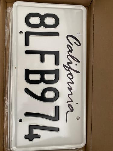 Customer photo review of 1994-2011 CALIFORNIA LICENSE PLATE - WHITE WITH BLACK TEXT 6"x12" (156.5mm x 305mm)