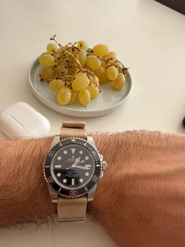 Customer photo review of Beige Nylon Watch Strap