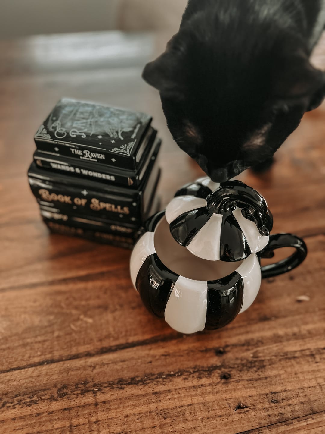 Customer photo review of Gestreifte Kürbis Tasse mit Deckel – Schwarz-weiße Spooky Tasse