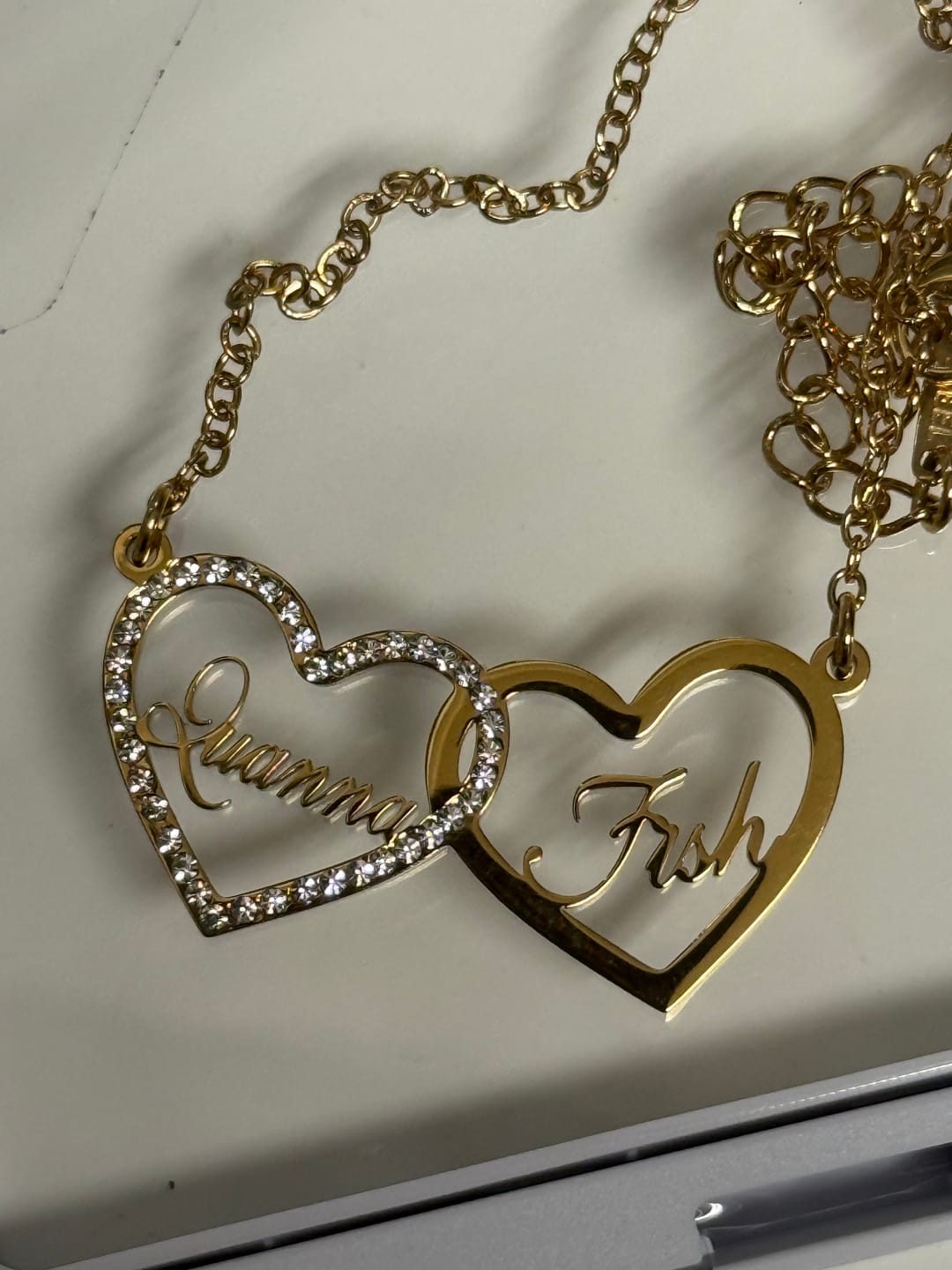 Customer photo review of Iced Heart Double Name Necklace