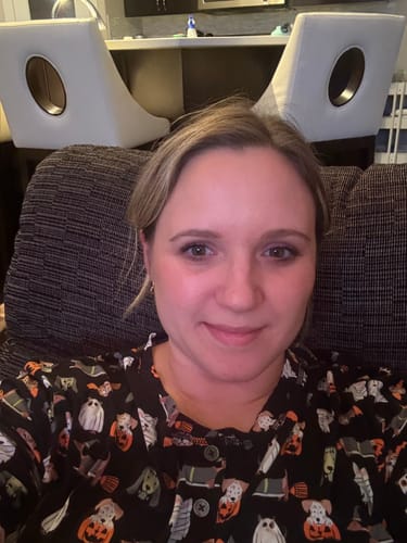 Customer photo review of Ladies Henley Jogger Set - SPOOKY DOGS