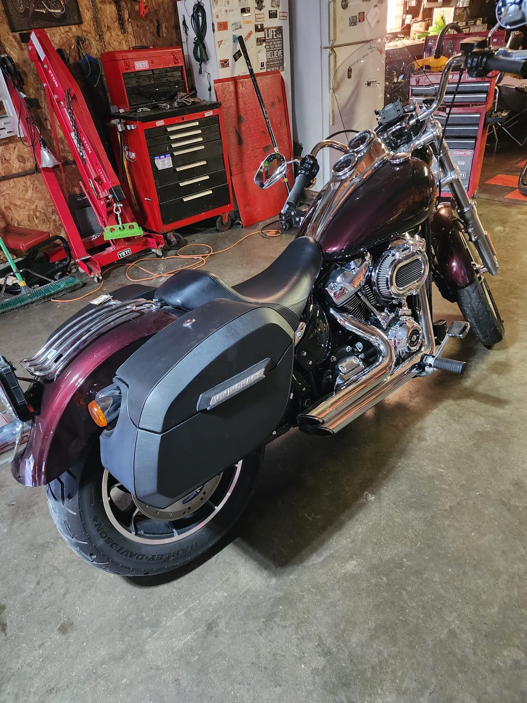 Customer photo review of 32L - Darkin Large Quick Mount Leather Wrapped Hard Saddlebags for Harley Softail Low Rider FXLR