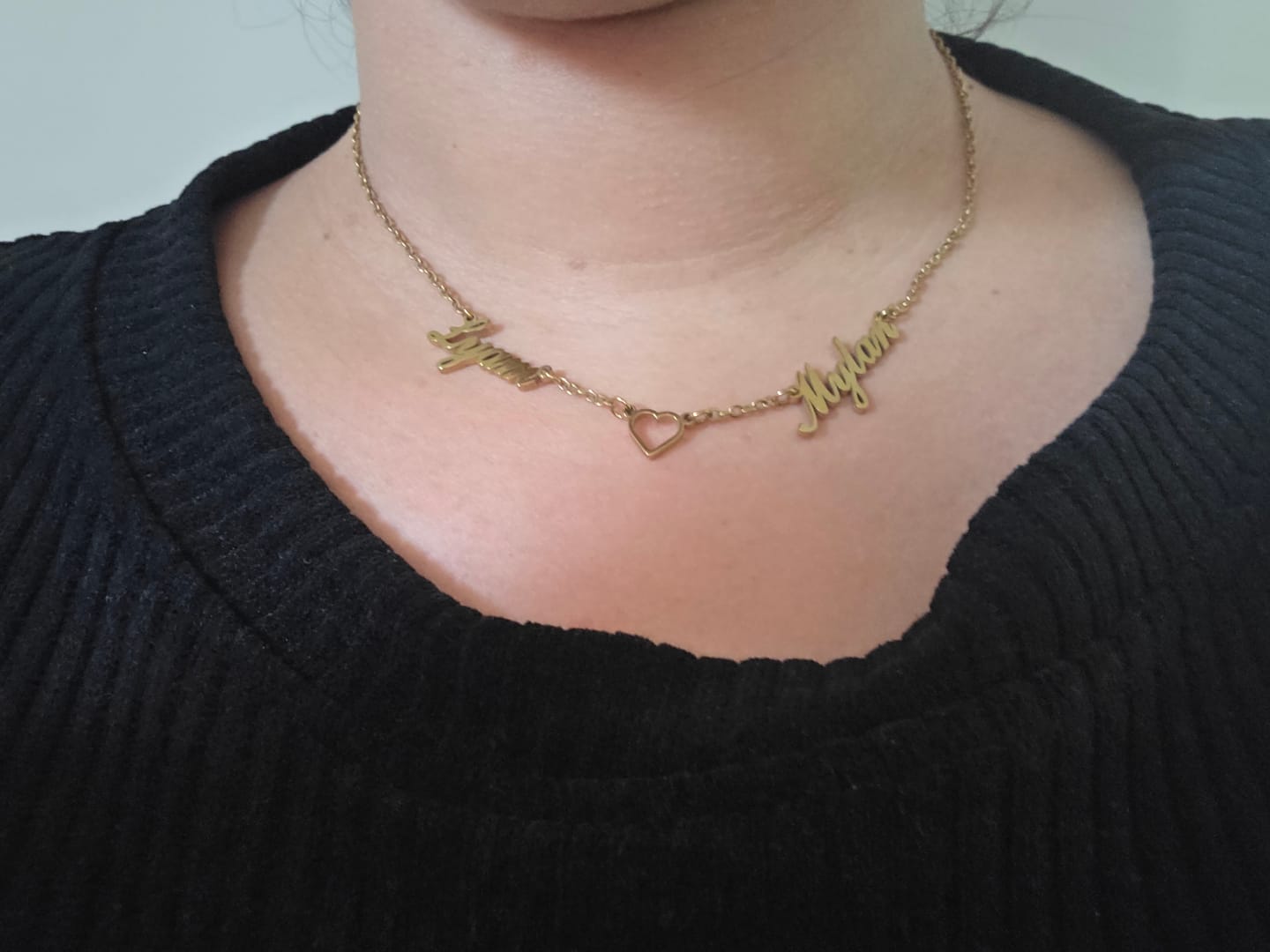 Customer photo review of Collier Coeur & Prénoms Sautoir Personnalisé