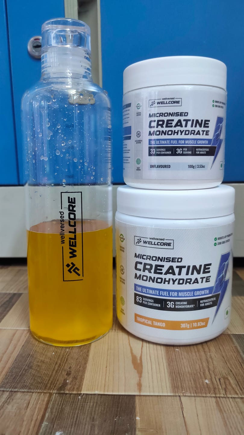 Customer photo review of Wellcore - Micronised Creatine Monohydrate (83 Servings, Tropical Tango) + Premium Glass Bottle