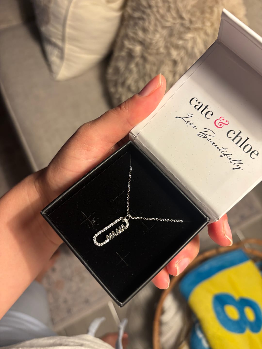 Customer photo review of Mom 18k White Gold Plated Necklaces with Swarovski Crystals and Message Card