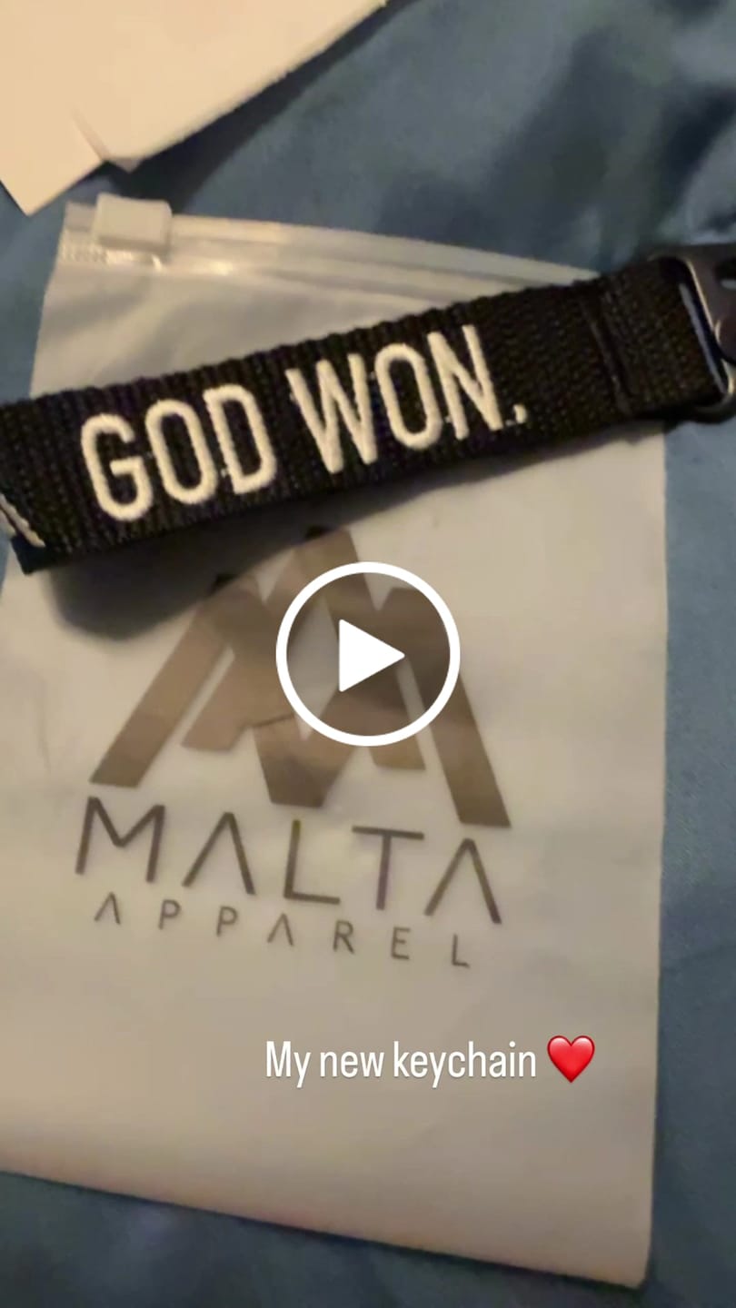 Customer video review of ‘God Won’ Embroidered Keychain