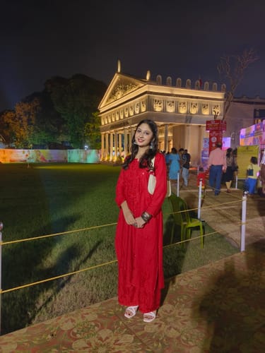 Customer photo review of Red 2 piece Rayon Mukaish set