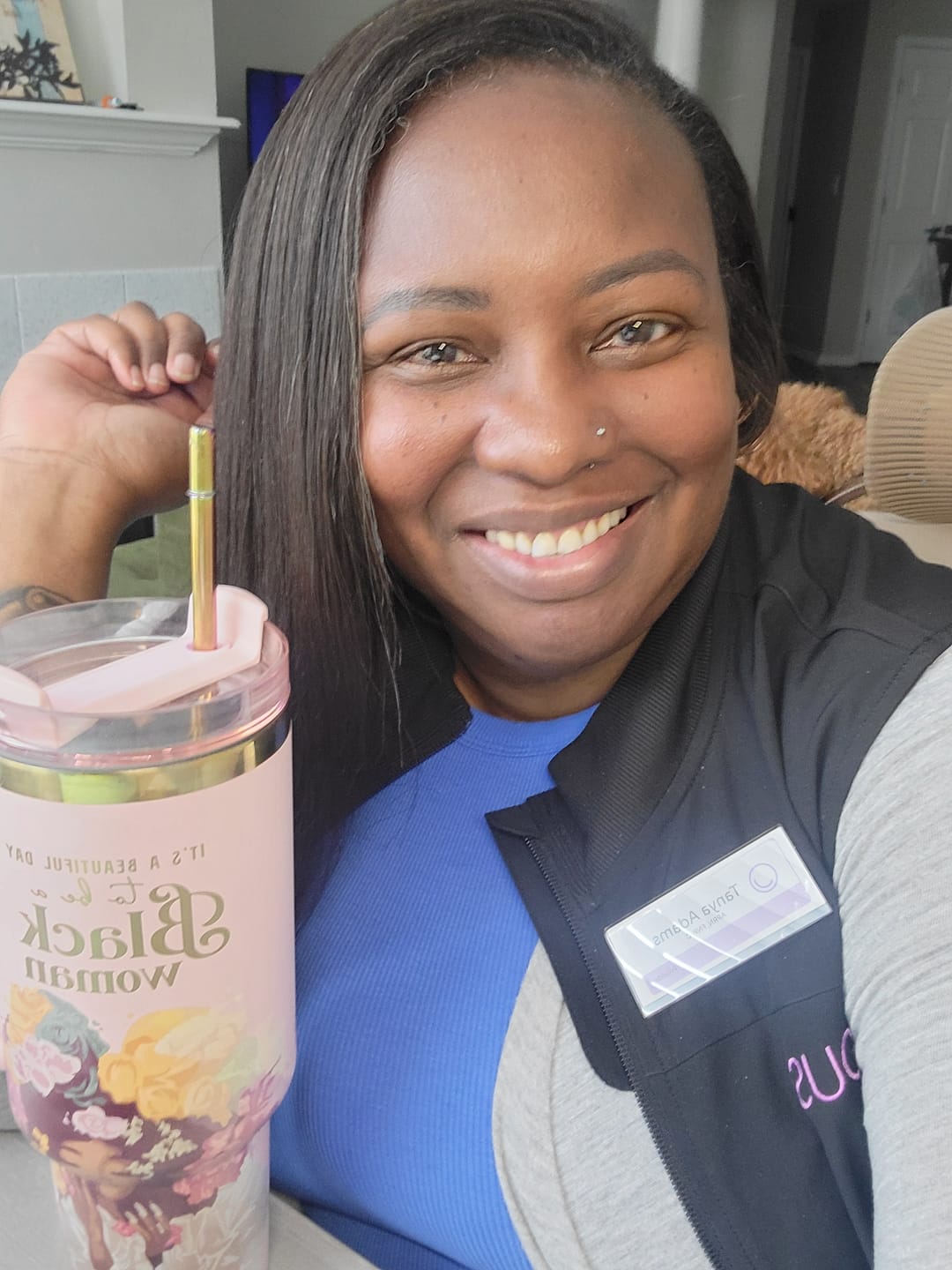 Customer photo review of Pink “Royalty Blossomed” 40oz Insulated Tumbler – "It’s a Beautiful Day to be a Black Woman"