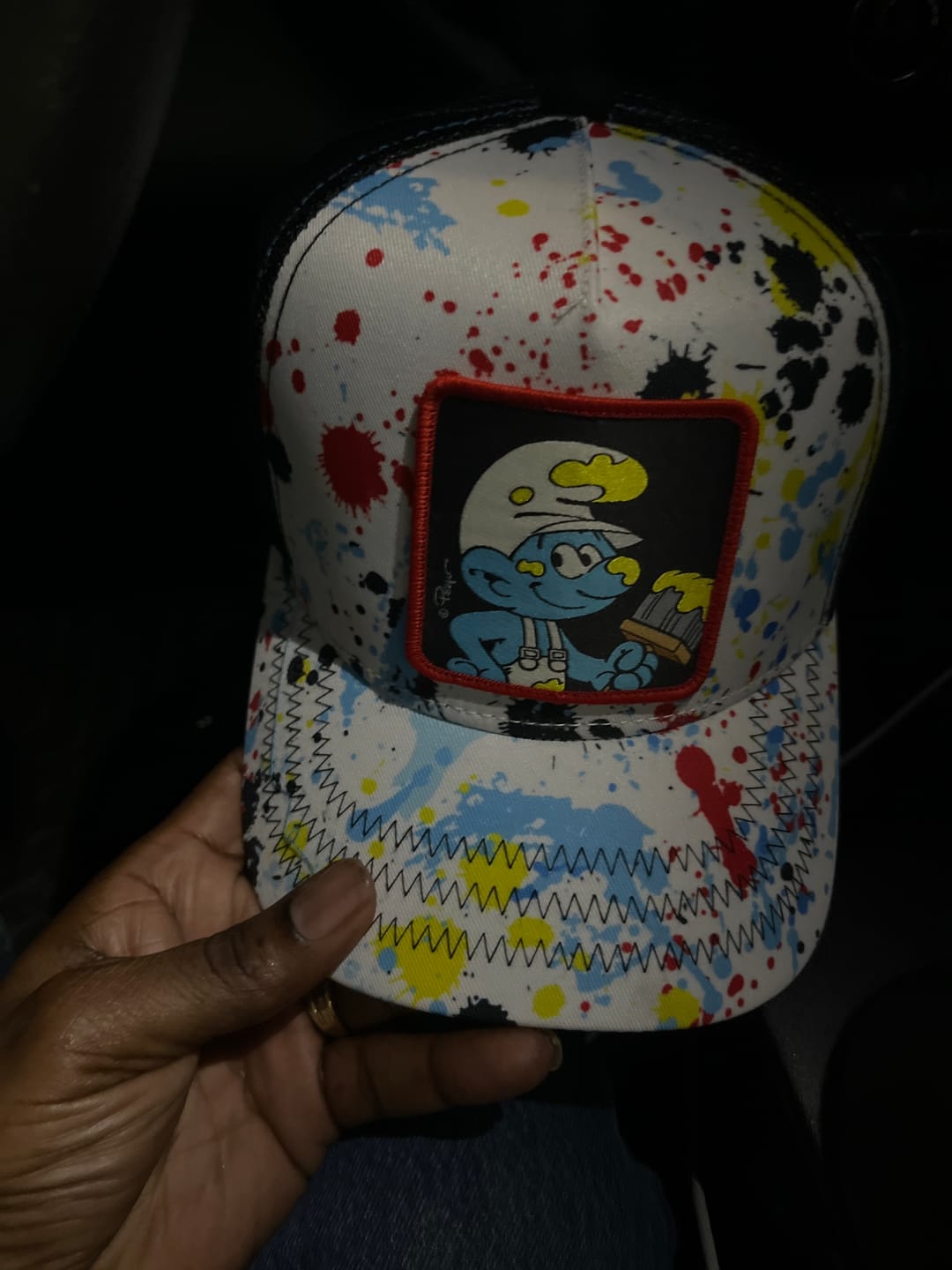 Customer photo review of OVERLORD X Smurfs: Painter Smurf Trucker Cap