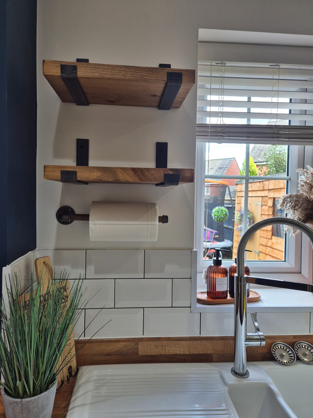 Customer photo review of Set of 2 | Rustic Wooden Wall Shelves with Industrial Style Bracket | 22.5cm depth
