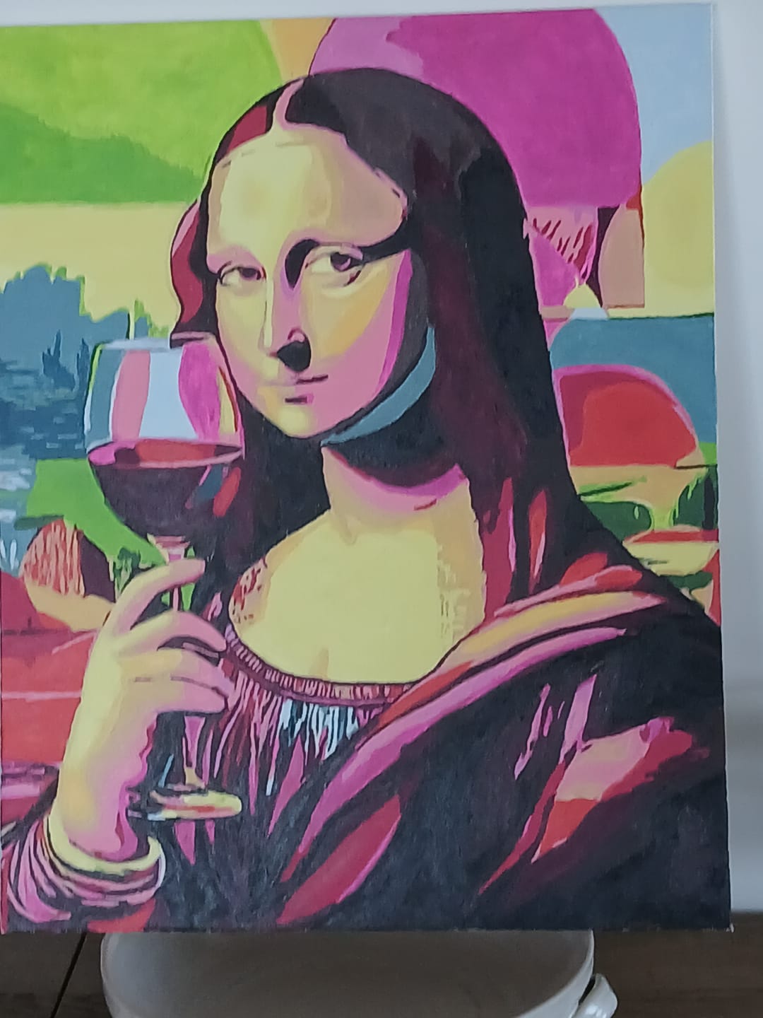 Customer photo review of Mona Lisa drinking wine | Paint by Numbers