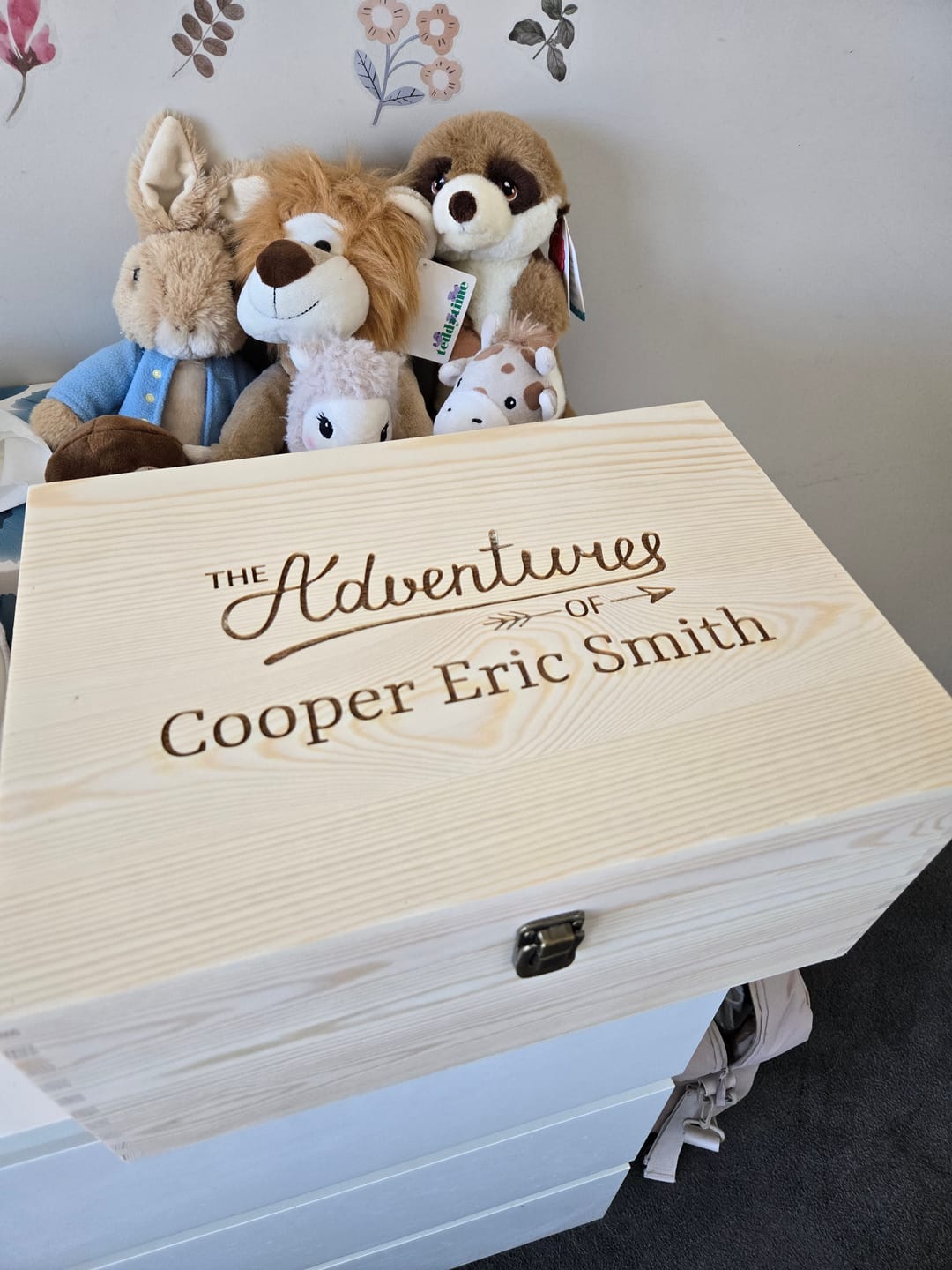 Customer photo review of Keepsake Box Pine Engraved The Adventures Of Personalised