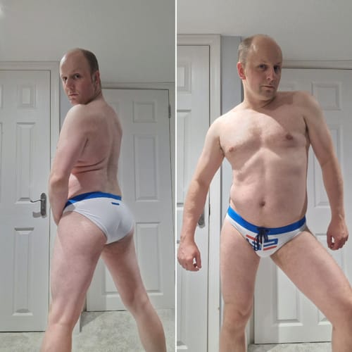 Customer photo review of Men’s Comfy Bikinis Letter Printed Swimsuit