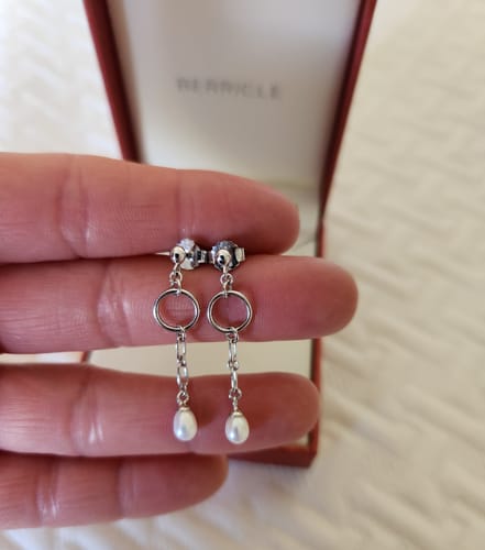 Customer photo review of Open Circle Cultured Pearl Earrings in Sterling Silver