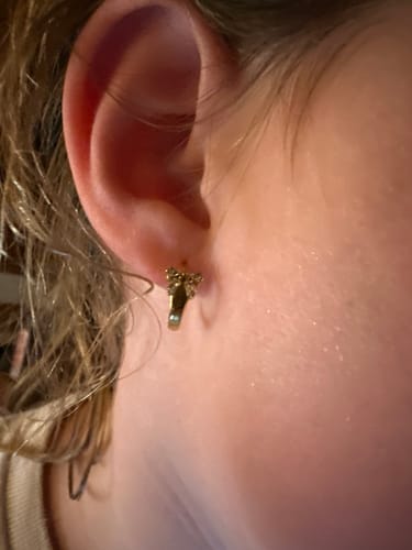 Customer photo review of Small Diamond Bow Huggies