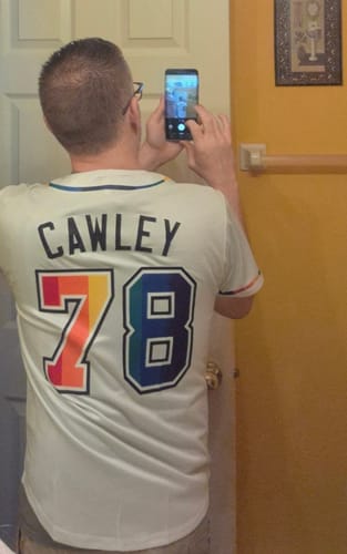 Customer photo review of Custom White LGBT Rainbow For Pride Month Classic Style Authentic Baseball Jersey