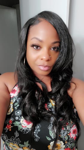 Customer photo review of CurlyMe Kinky Straight Virgin Human Hair Bundles with Lace Frontal Natural Black