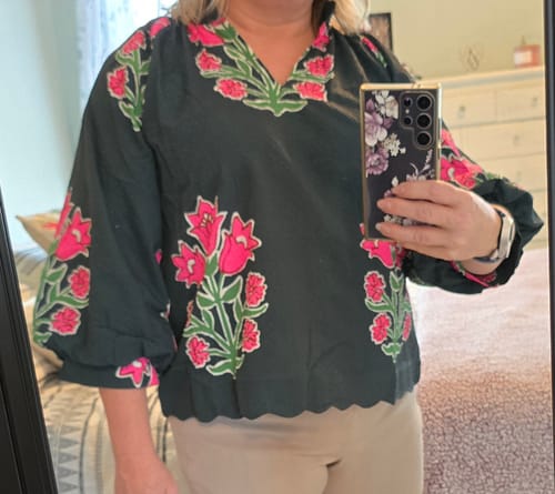 Customer photo review of The Missy Floral Woven Top
