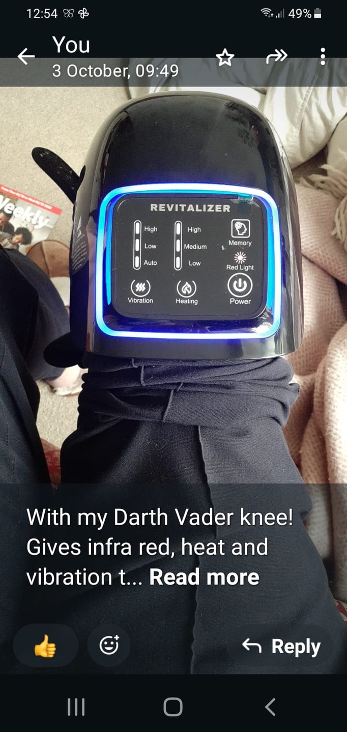 Customer photo review of Knee Massager Pro+ with Heat, Red Light, and Vibration Therapy - FSA or HSA eligible