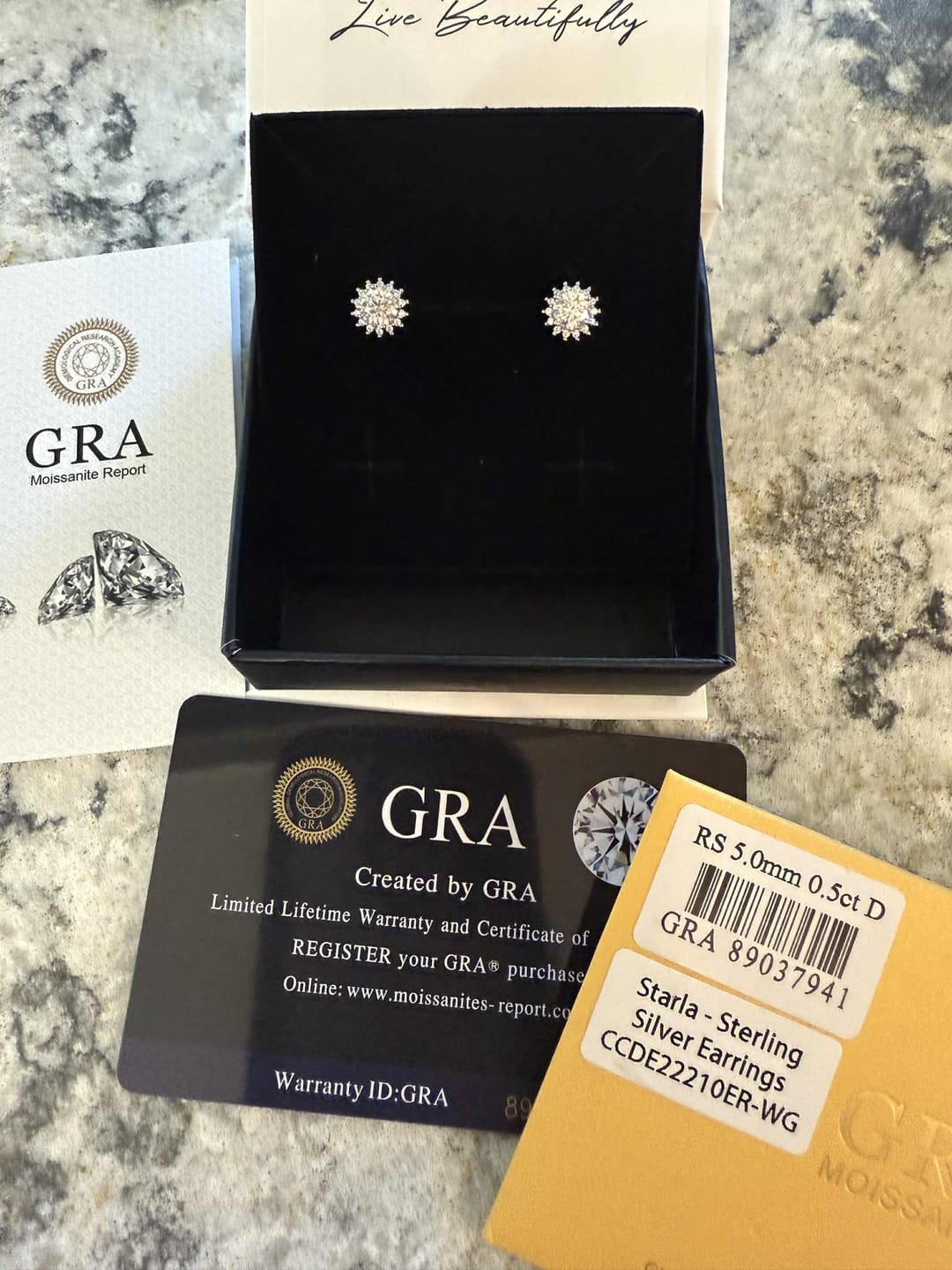 Customer photo review of Moissanite by Cate & Chloe Starla 18k Gold Plated 925 Sterling Silver Stud Earrings 1.14tcw