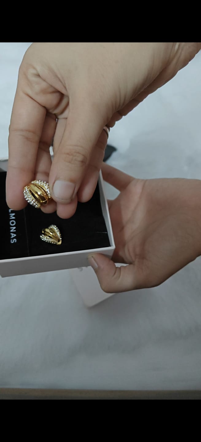 Customer photo review of Radiant Gold & Crystal Luxe Earrings