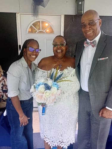 Customer photo review of Grey Pink Striped Self-tied Bow Tie Pocket Square Cufflinks Set